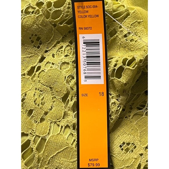 I Le New York18 Yellow/Green Floral Lace Shift Dress Sheer Open Top Sleeve NWT - Picture 15 of 16